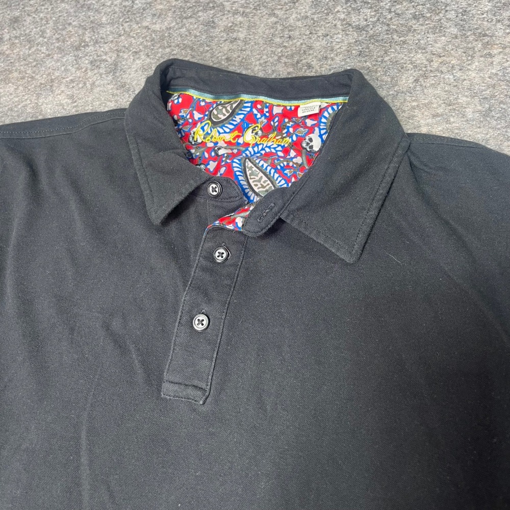 Robert Graham Polo Shirt Mens XL Black Paisley Skull Accent‎ Short Sleeve
